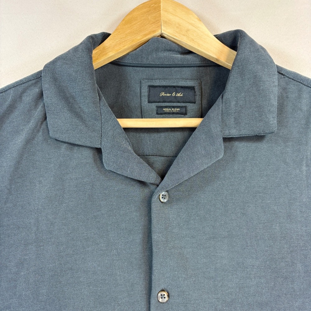 Porter & Ash Shirt Mens XL Blue Modal Blend Camp Collar Short Sleeve Casual A759